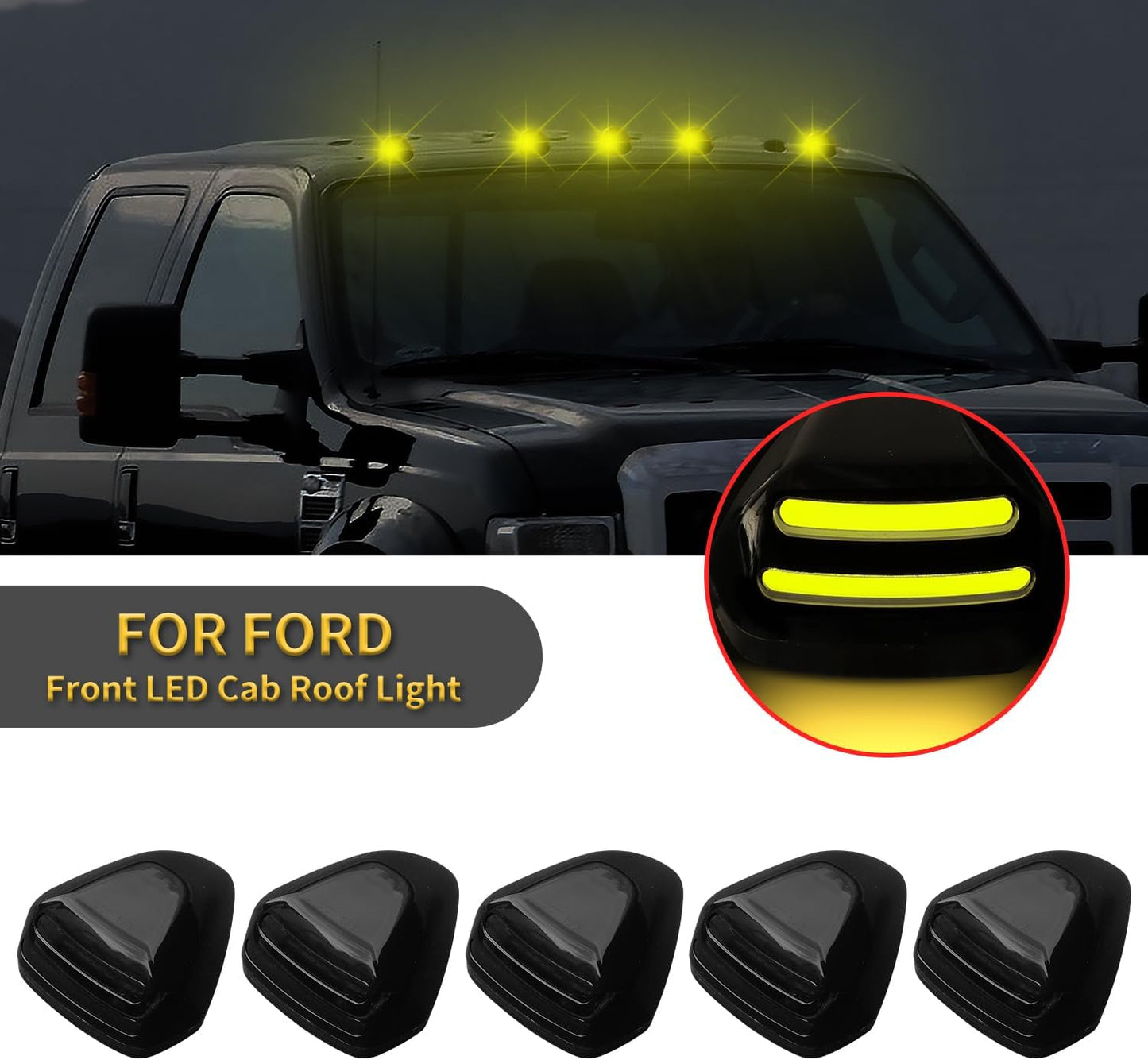 1999-2016 Ford F250 Super Duty Clear Smoked White Amber LED Roof Cab Lights