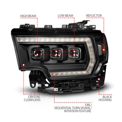 ANZO 19-24 RAM 2500/3500 Z-Series Full LED Proj Headlights DRL/Init/SeqSig - Driver Side ONLY 111601X-L