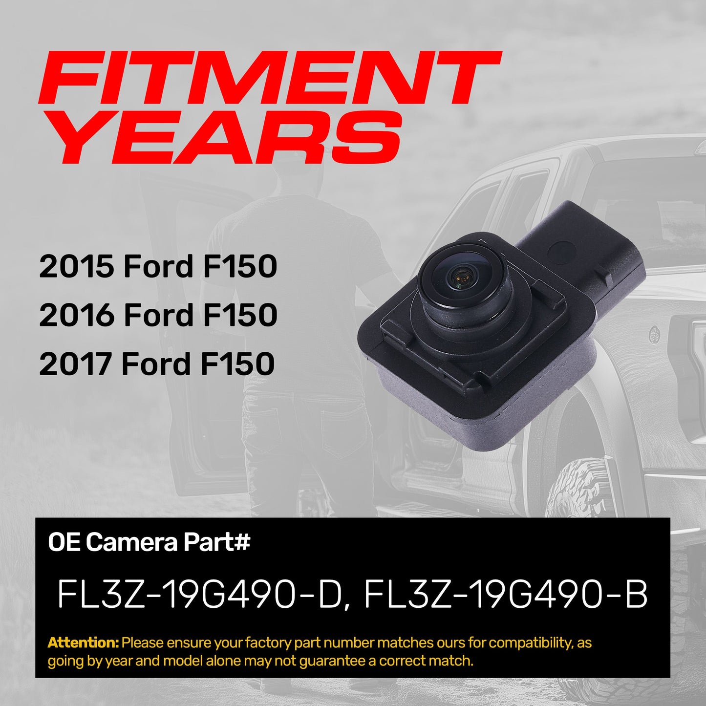 Ford F150 (2015-2017) OEM Replacement Backup Camera OE Part # FL3Z-19G490-D, FL3Z-19G490-B