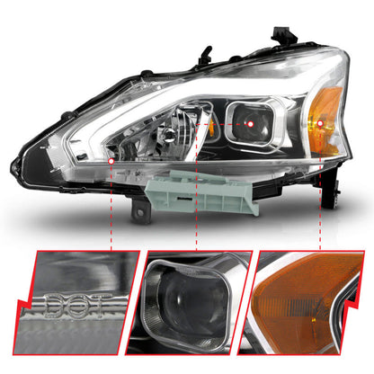 ANZO 13-15 Nissan Altima (w/o Factory HID Bulbs) Projector Headlights - w/ Light Bar Chrome Housing 121570