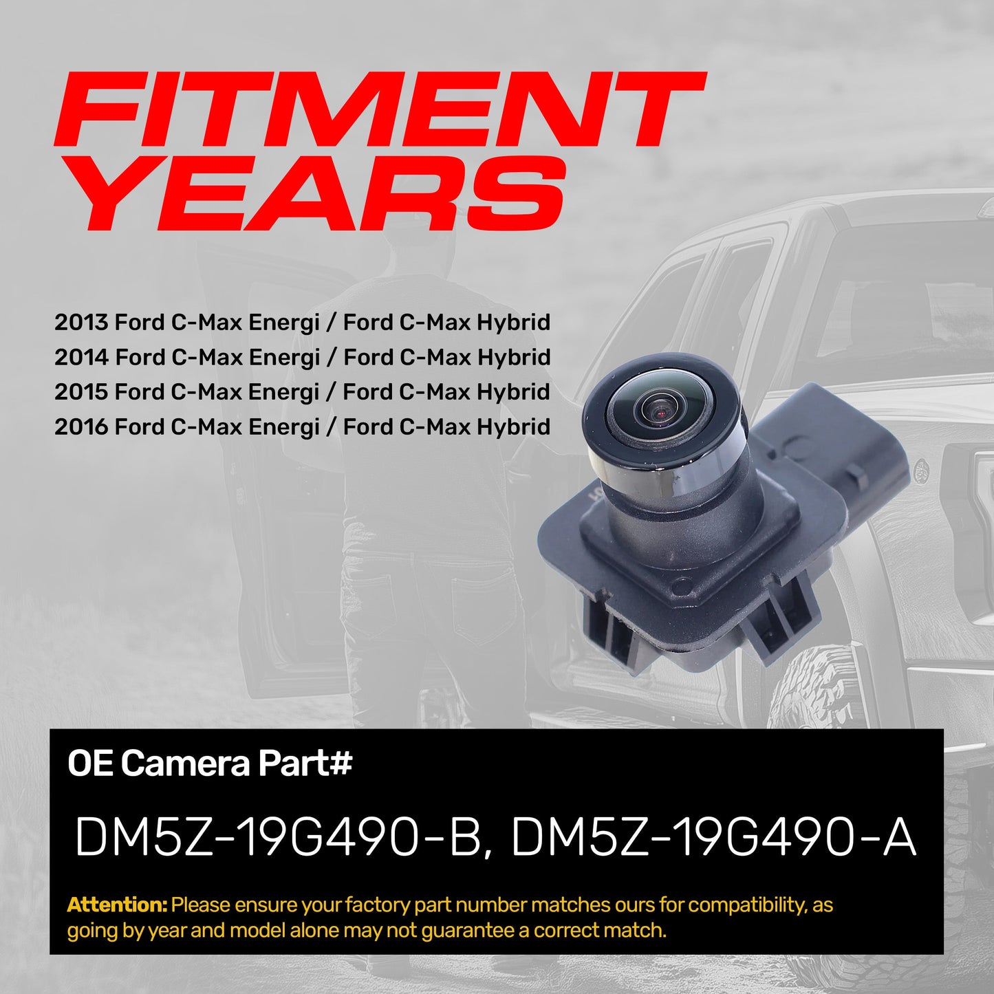 Ford C-Max Energi (2013-2016), C-Max Hybrid (2013-2016) OEM Replacement Backup Camera OE Part # DM5Z-19G490-A, DM5Z-19G490-B
