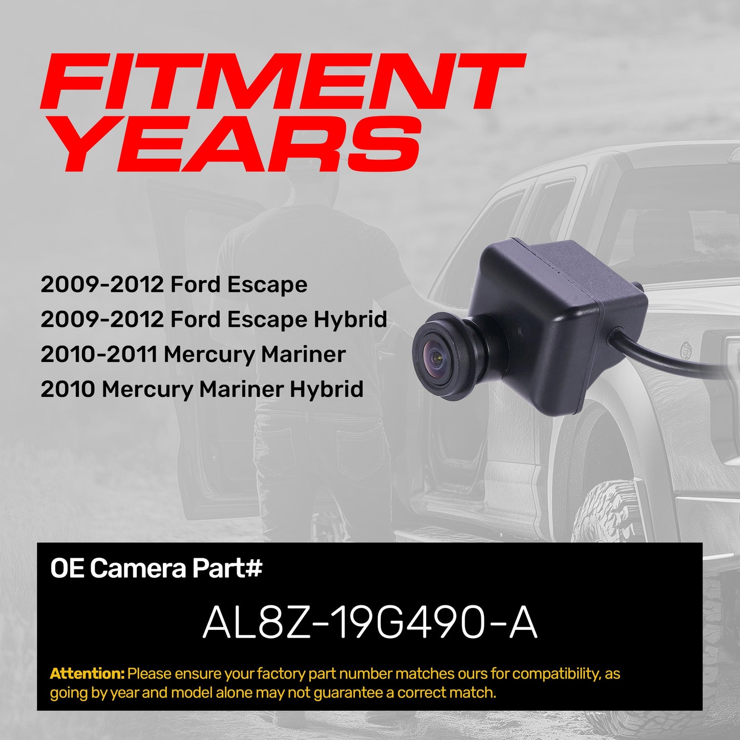 Ford Escape (09-12), Escape Hybrid (09-12) / Mercury Mariner (10-11), Mariner Hybrid (10) OEM Replacement Backup Camera OE Part # AL8Z-19G490-A