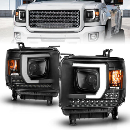 ANZO 2014-2015 Gmc Sierra 1500HD Projector Plank Style Headlight Black W/ Drl 111450