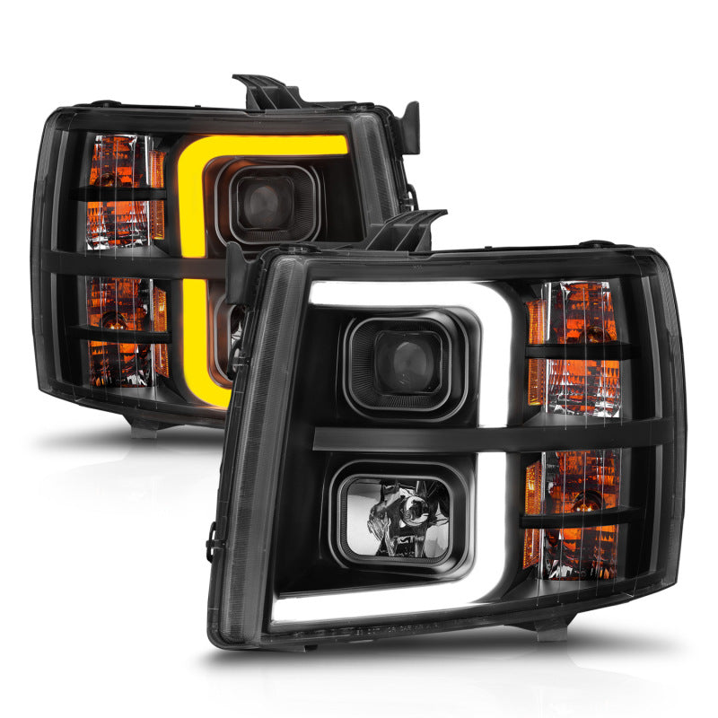 ANZO 2007-2013 Chevrolet Silverado 1500 Projector w/ Light Bar Black Housing w/ Sequential 111545