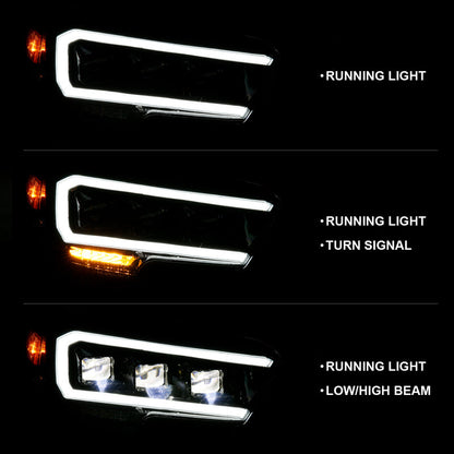 ANZO 2016-2018 Toyota Tacoma LED Projector Headlights Plank Style Black w/ Amber 111496