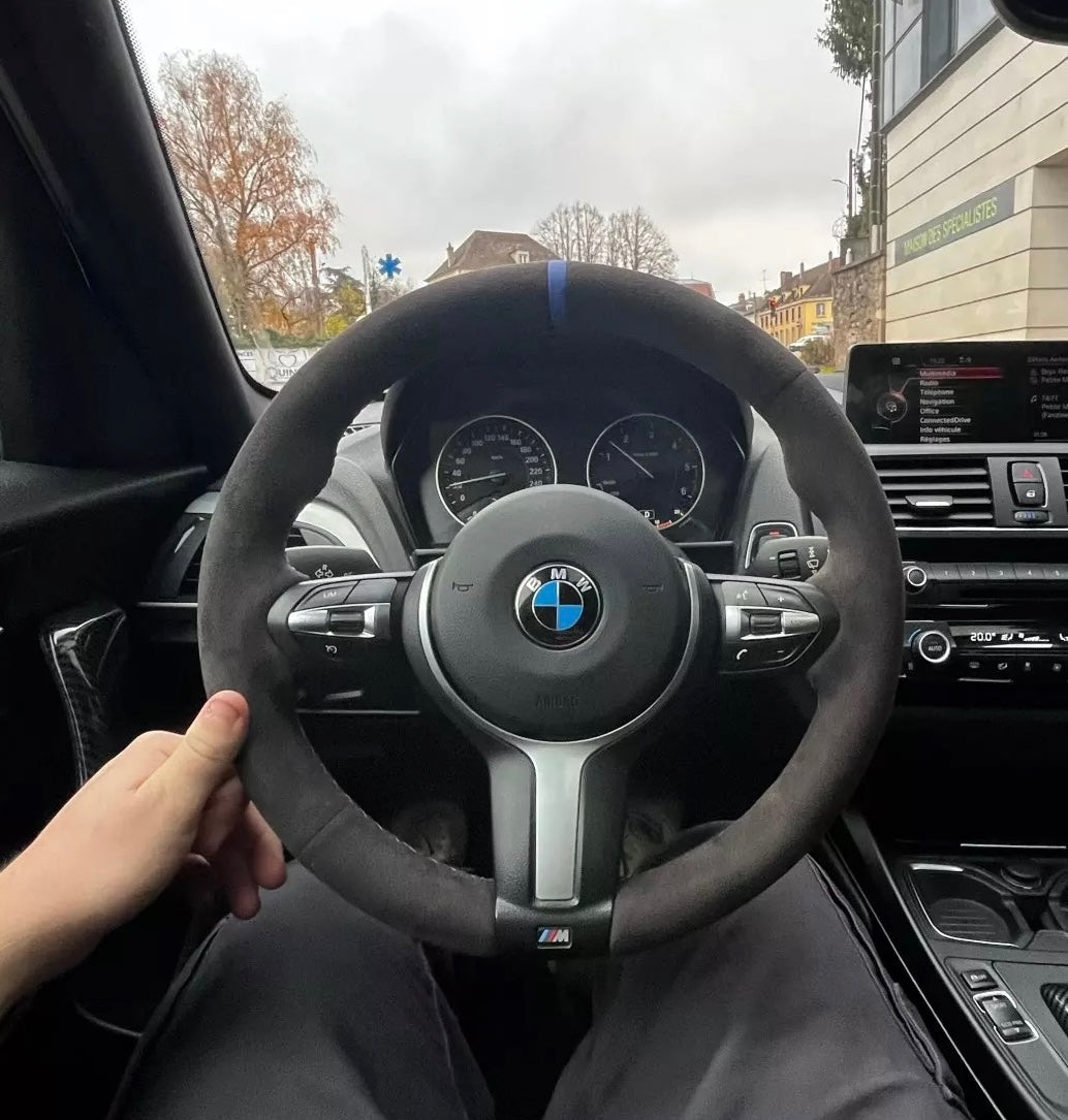 BMW F-Series Alcantara Suede Steering Wheel Cover DIY (Blue Stripe)