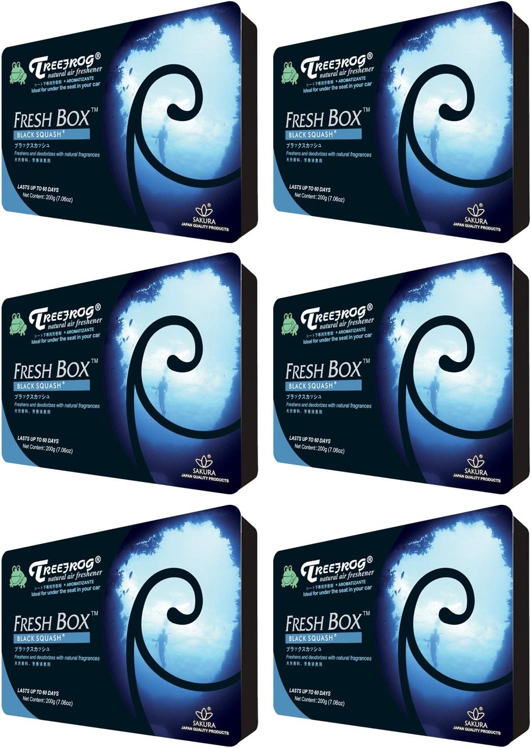 6 Pack Treefrog Xtreme Freshbox Air Freshener Black Squash Scent