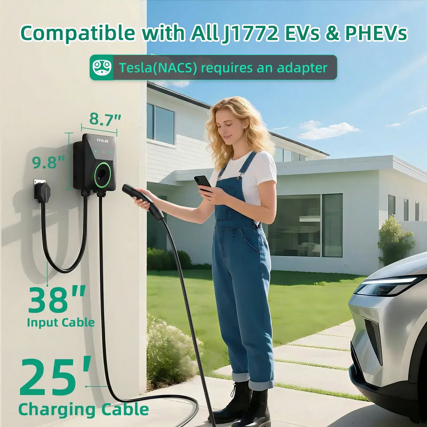IYILO Level 2 EV Charger NACS (J3400)Hardwired – 48A