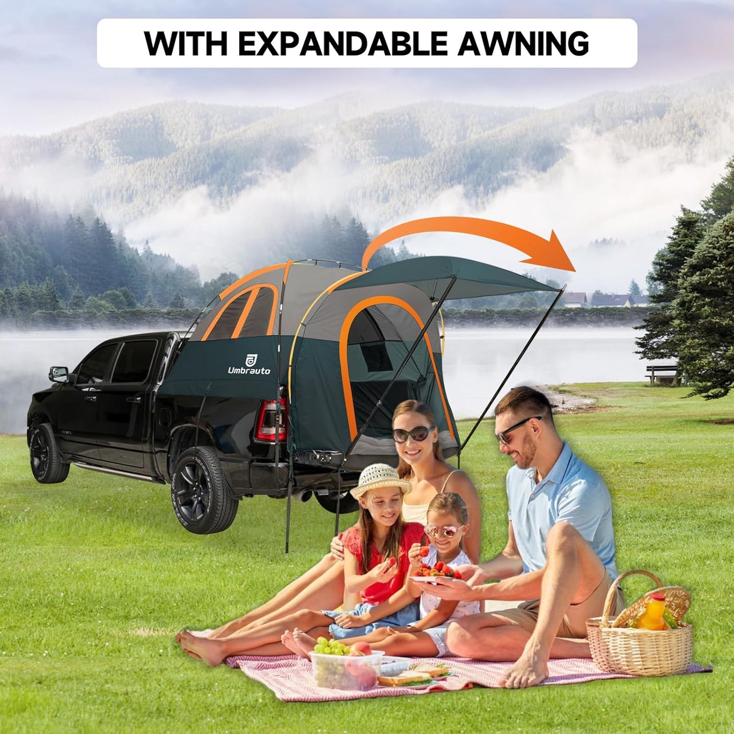 Umbrauto Truck Bed Tent with Awning,Fits 6.4-6.7 ft Truck Beds | PU3000mm Waterproof Pickup Tent