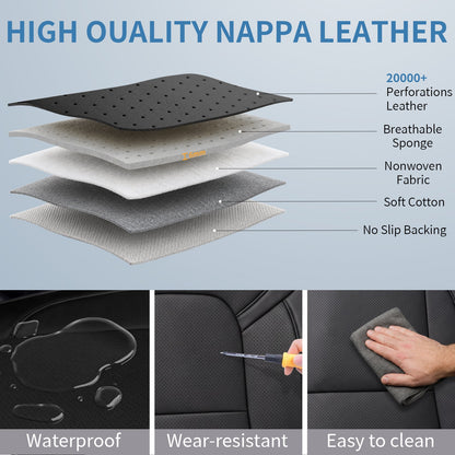 Umbrauto Car Seat Covers for Dodge RAM, Premium Nappa Waterproof Leather Seat Cushion Fits 2009-2026 RAM 1500/2500/3500 Crew Quad Mega Cab with Curved Bench,Full Set, Black