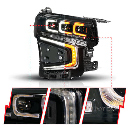 ANZO 21-23 Chevy Tahoe/Suburban LED Light Bar Style Headlights Black w/ Squential DRL (Right Side) 111636X-R