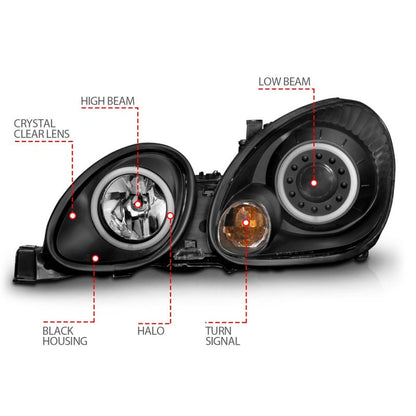 Anzo 1998-2005 Lexus Gs300 Projector Headlights w/ Halo Black