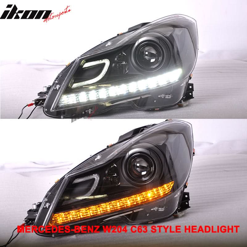 Fits 08-11 Mercedes W204 C-Class C63 Hood + Projector Headlight CF