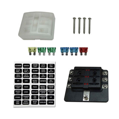 6 Way 12V Circuit Screw Fuse Block - LED Indicators