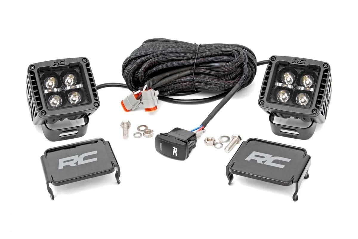 2 Inch Square Cree LED Lights Pair Black Series w/Cool White DRL Rough Country