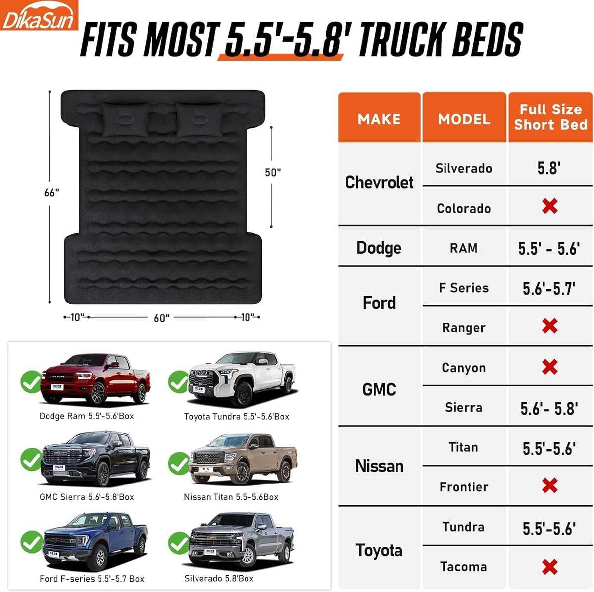 5.5-6.5ft Full Size Truck Bed Air Mattress Red