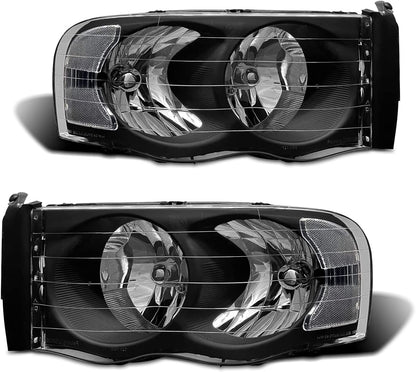 2002-2005 Dodge Ram Headlight Assembly For 1500 2500 3500 20032005 Clear Chrome Lens With Amber Reflector Replacement Left Right