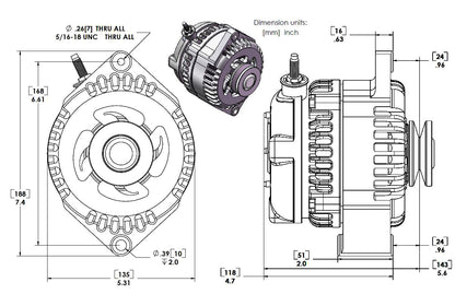 Mechman 170 Amp Marine Alternator Ski / Wake Boats 12SI 6.61in Bolt Pattern - V-Belt Pulley