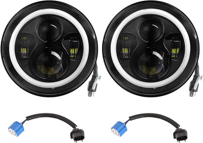 Moclever Round Halo LED Headlight 2pcs 7 Inch Headlights 6000 Lumens Offroad Light Angle Eyes Compatible With Jep Wrangler Tj Jk Cj H4 To H13 Adapter Plug And Play