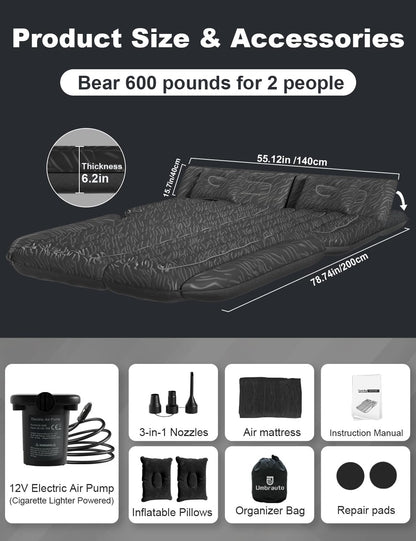 Umbrauto 63in Extended SUV Mattress Quick Inflate, Includes Pump & 2 Pillows£¬Teal