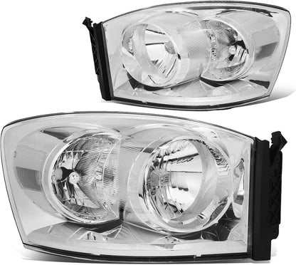 Auto Dynasty Factory Style Headlights Compatible With 0609 Dodge Ram 1500 2500 3500 Driver And Passenger Side Clear Lens Chrome Housing