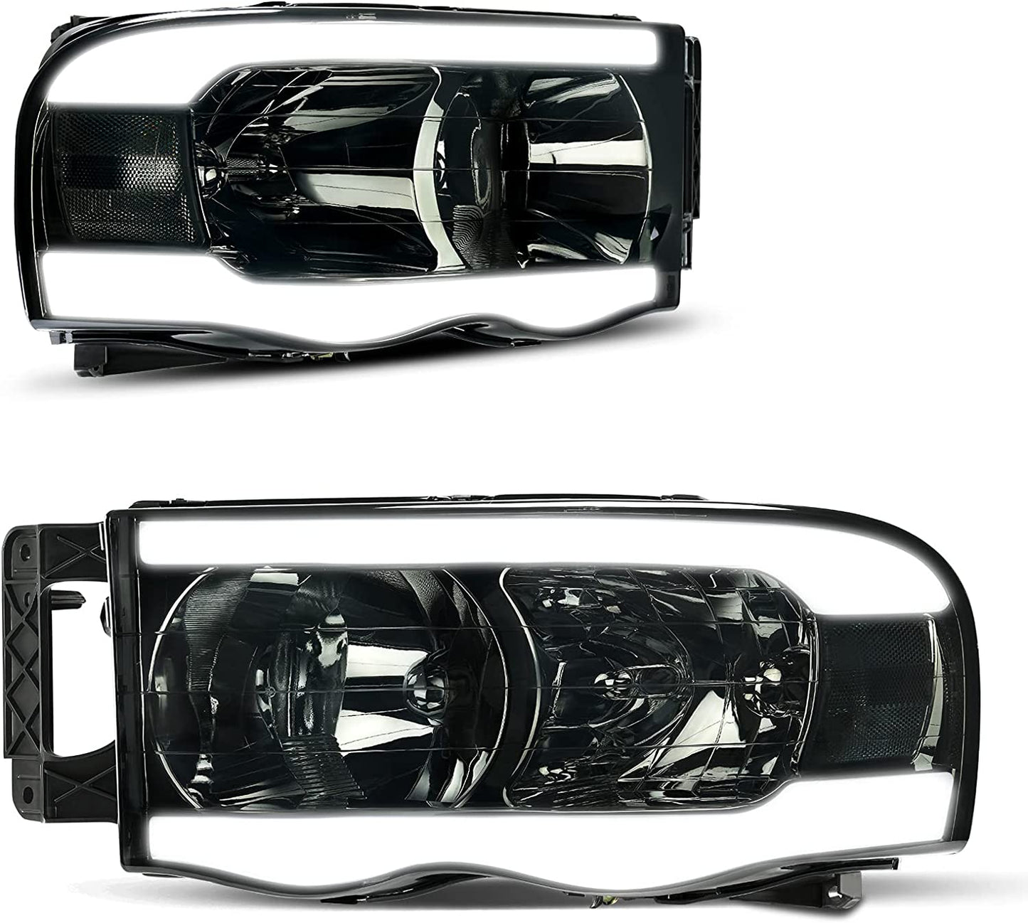 Headlights Assembly For 20022005 Dodge Ram Pickup Headlight Replacement Driving Light Chrome Housing Red Reflector Clear Lens