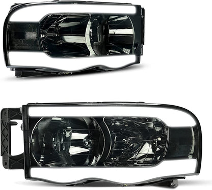 Headlights Assembly For 20022005 Dodge Ram Pickup Headlight Replacement Driving Light Chrome Housing Red Reflector Clear Lens