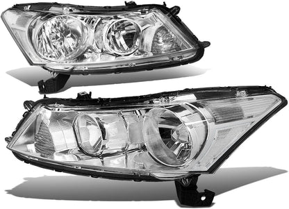 Halogen Model Factory Style Headlight Assembly Compatible With 0812 Honda Accord Sedan 4door Driver Passenger Side Chrome Housing Amber Corner