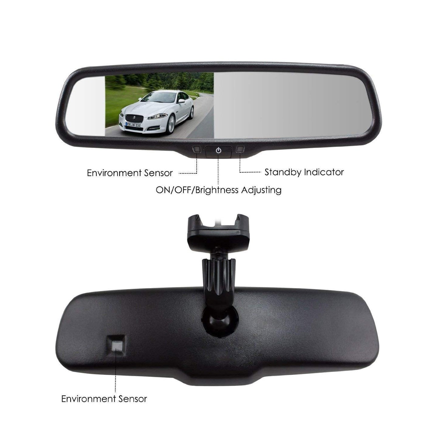 Master Tailgaters 10.5" Rear View Mirror with 4.3" LCD Screen + Compass & Temperature | Rearview Universal Fit Mount | Auto Adjusting Brightness LCD | Anti Glare | Full Original Mirror Replacement