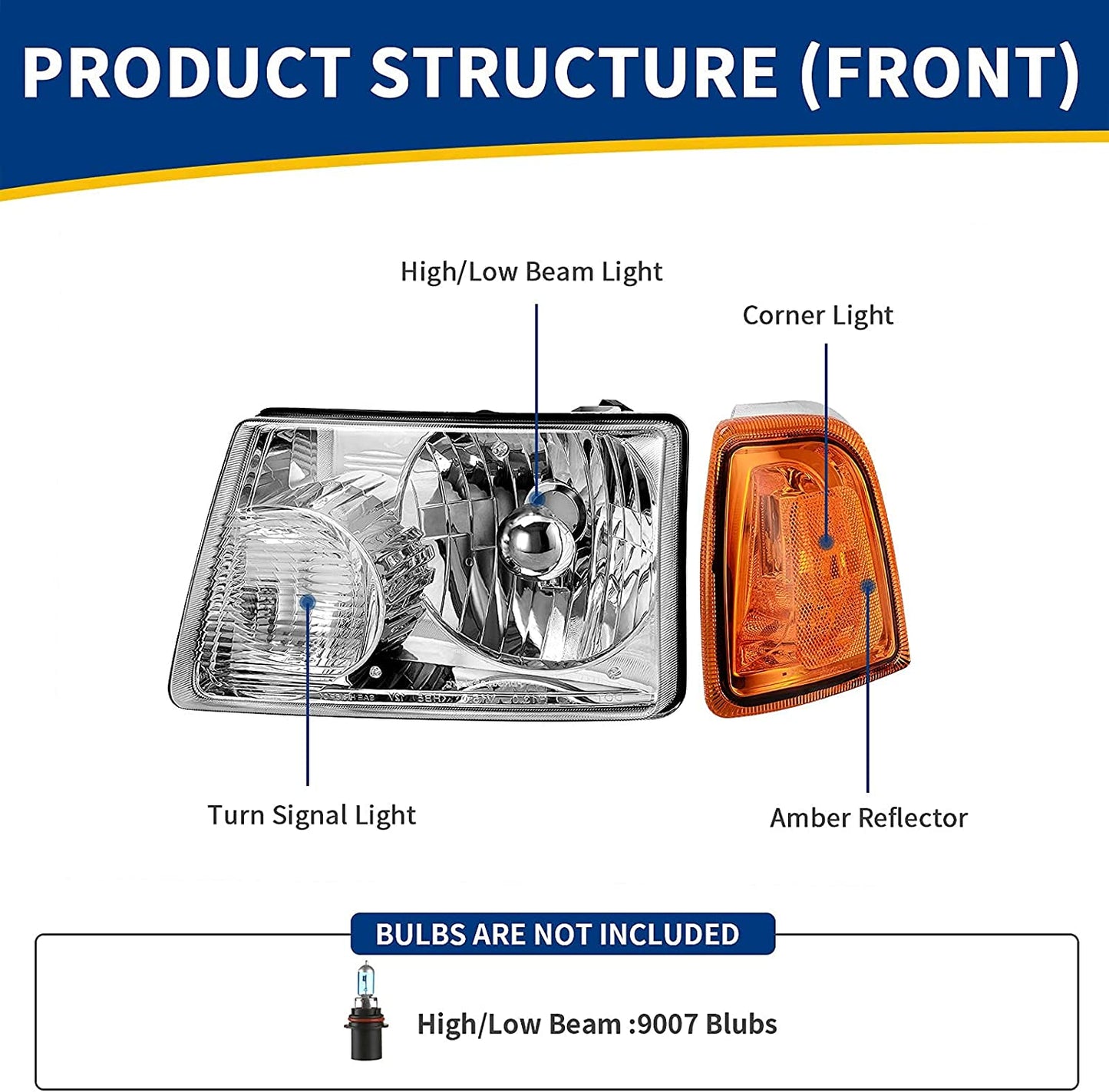 Autosaver88 LED Drl Headlight Assembly Compatible With 20012011 Ford Ranger Pair Headlights Wdaytime Running Light Chrome Housing Amber Reflector