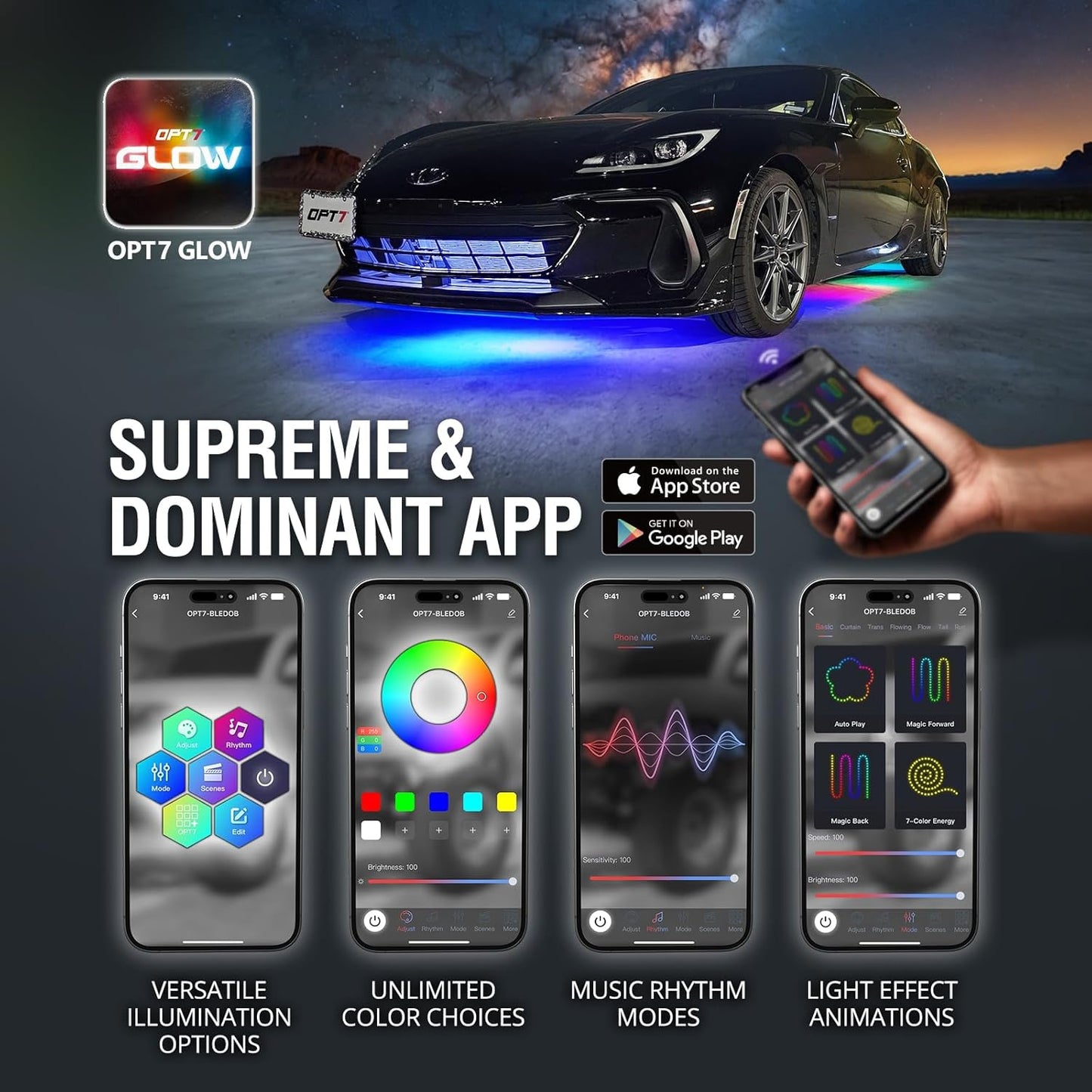AURA LED Lighting Kit for Truck Bundle (DreamColor Underglow LED Kit - Remote Control + Tailgate Triple Light Bar + Sidekick LED Kit)