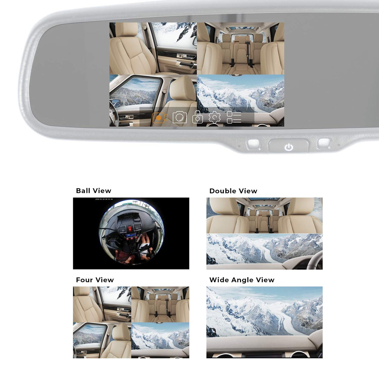 Master Tailgaters Rear View Mirror with Ultra Bright 4.5" Auto Adjusting Brightness LCD + HD 1080p DVR 360° Recorder - Universal Fit