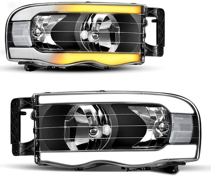 Headlights Assembly For 20022005 Dodge Ram Pickup Headlight Replacement Driving Light Chrome Housing Red Reflector Clear Lens