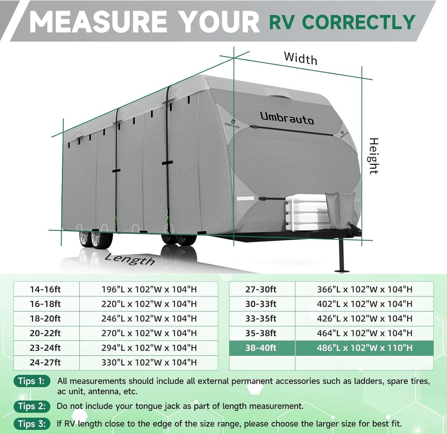 Umbrauto Bi-component Hi-tech Fabric RV Cover,Travel Trailer Cover, Waterproof Camper Cover, Toy Hauler Cover with Tongue Jack Cover, Extra Windproof Ropes, Gutter Covers
