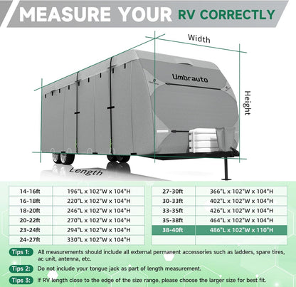 Umbrauto Bi-component Hi-tech Fabric RV Cover,Travel Trailer Cover, Waterproof Camper Cover, Toy Hauler Cover with Tongue Jack Cover, Extra Windproof Ropes, Gutter Covers