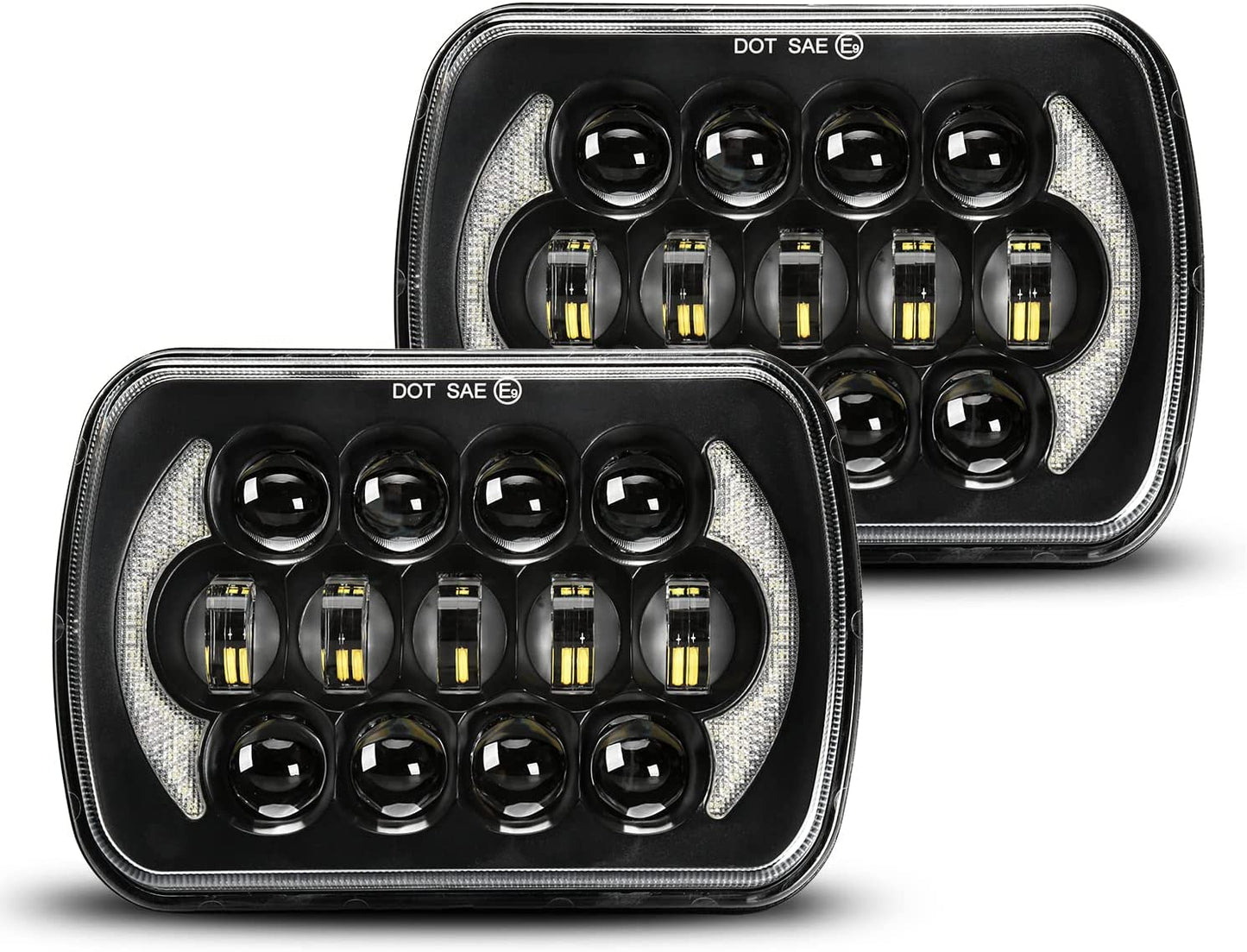 Lxlight Pair 5x7 6x7 High Low Beam LED Headlights Compatible With Jeep Wrangler Yj Cherokee Xj H6054 H6054ll 69822 6052 6053 Angel Eyes Drl Black 105w