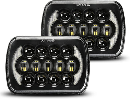 Lxlight Pair 5x7 6x7 High Low Beam LED Headlights Compatible With Jeep Wrangler Yj Cherokee Xj H6054 H6054ll 69822 6052 6053 Angel Eyes Drl Black 105w
