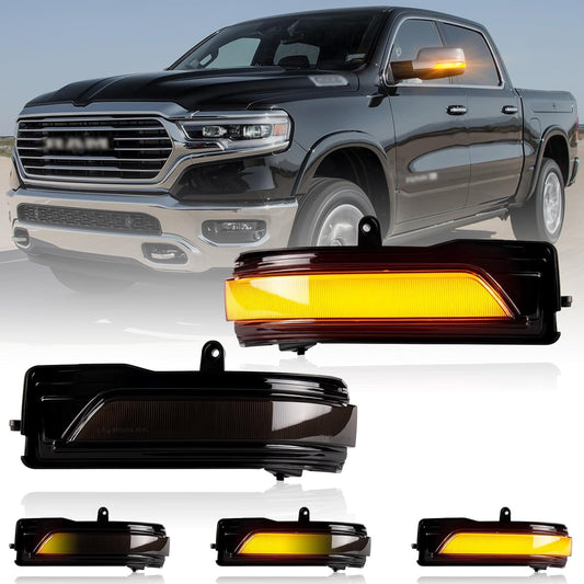 2019-2024 Ram 1500 & TRX Clear Smoked Amber Scanning LED Mirror Lights