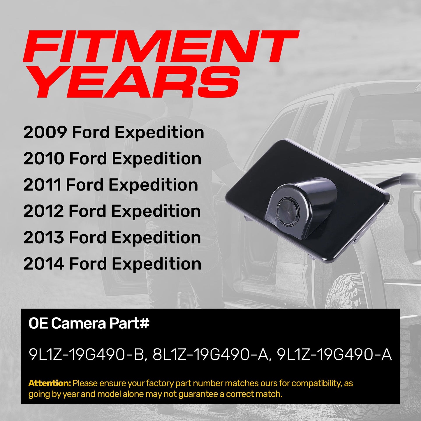 Ford Expedition (2009-2014) OEM Replacement Backup Camera OE Part # 8L1Z-19G490-A, 9L1Z-19G490-A, 9L1Z-19G490-B