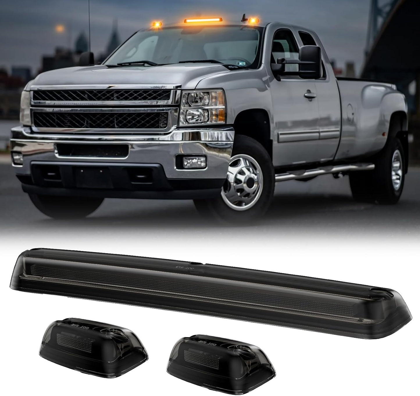 2007-2014 GMC Chevy HD Smoked White Amber LED Roof Cab Lights