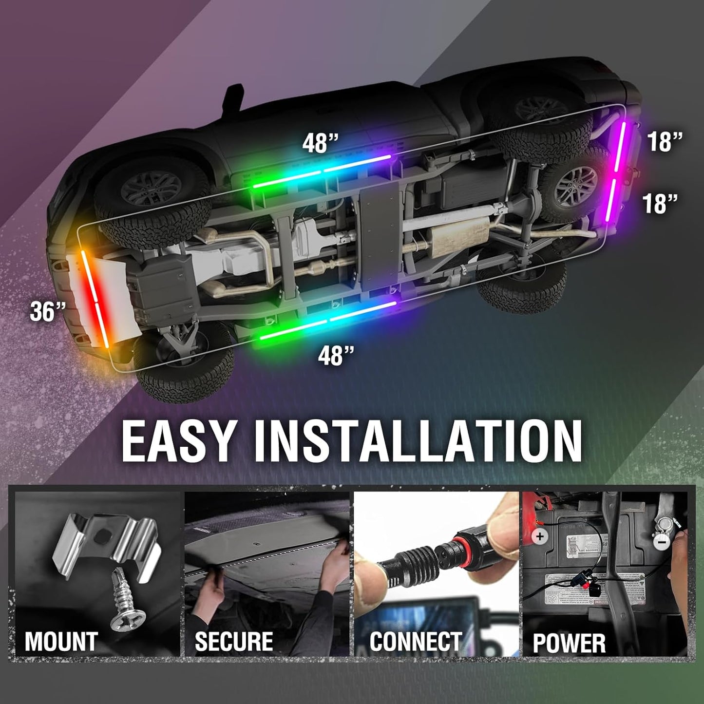 AURA PRO Exterior Pack Bundle (Grille LED Kit + Wheel Well Kit + DreamColor Underglow LED Kit) - Bluetooth  APP and Remote Controlled