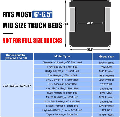 DikaSun 6-6.5ft Mid Size Truck Bed Air Mattress,Grey