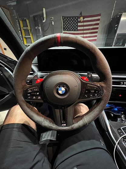 BMW G-Series Alcantara Suede Steering Wheel Cover DIY (Orange Stripe) G80 G20 G30 M3 M4 M340i