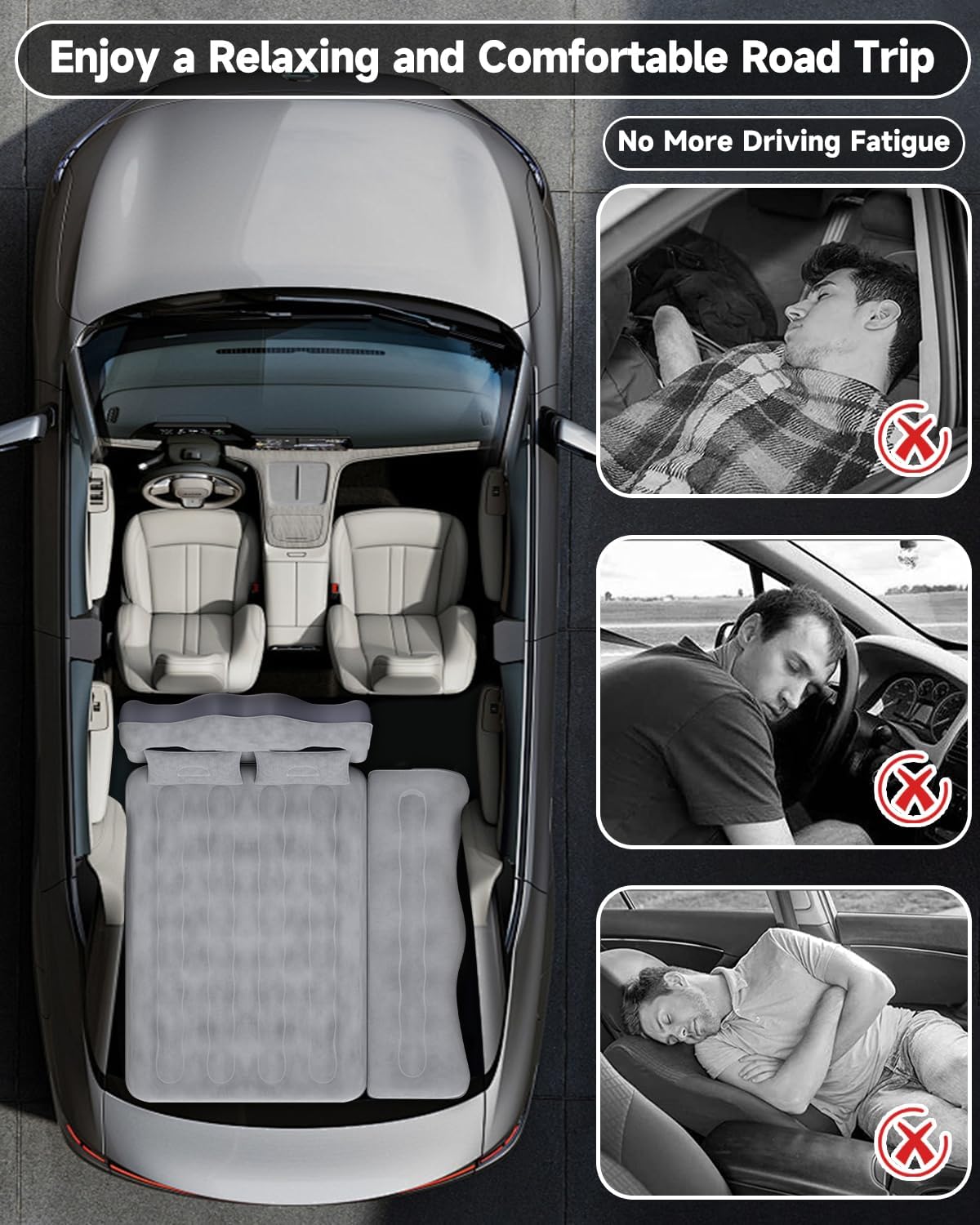 Umbrauto 29.53in/75cm Wide Car Air Mattress Inflatable SUV, Truck & Van Back Seat Camping Bed with Pump & Pillows, Gray