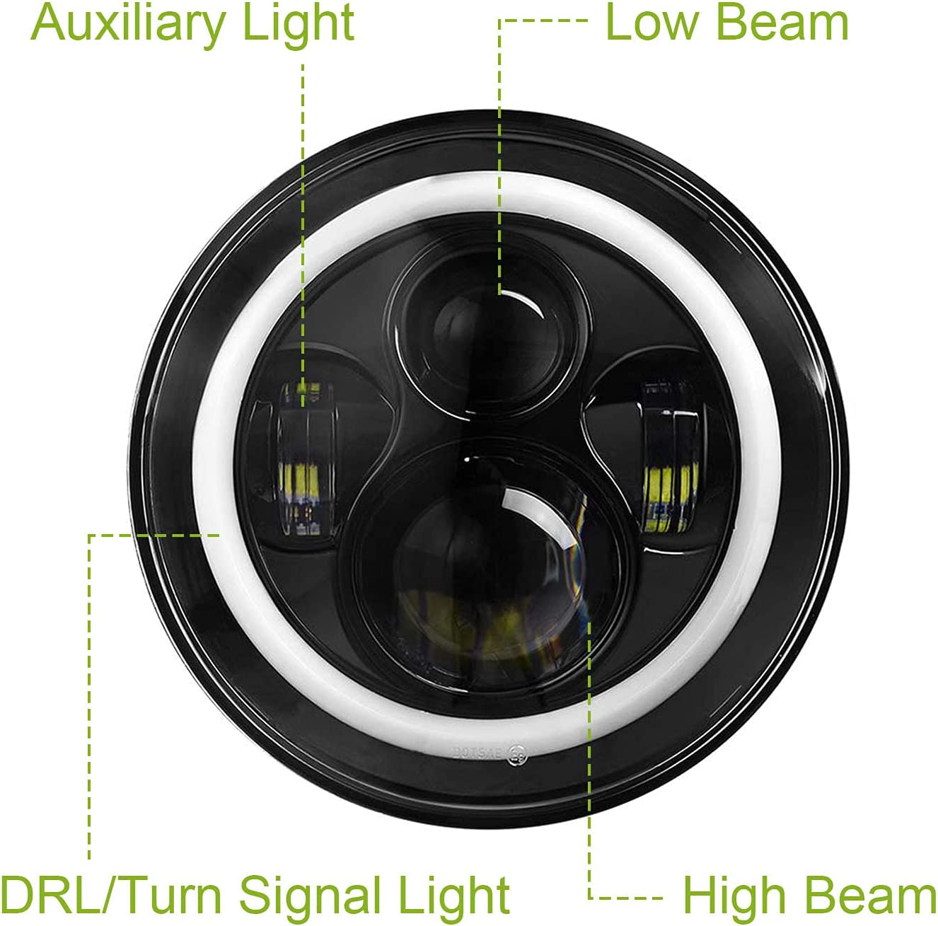 Moclever Round Halo LED Headlight 2pcs 7 Inch Headlights 6000 Lumens Offroad Light Angle Eyes Compatible With Jep Wrangler Tj Jk Cj H4 To H13 Adapter Plug And Play