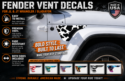 fender vent for the JL or JT 2018 or newer Cow print 72
