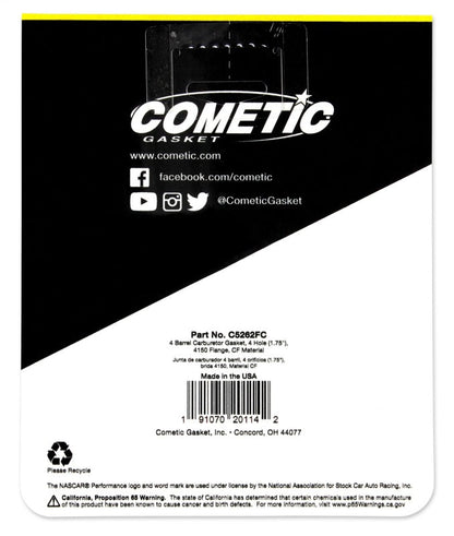 Cometic Gasket Cometic Holley 4 BBL .060in Fiber Carburetor Mounting Gasket - 4 Hole - 1.750in Holes C5262FC