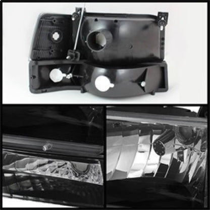 SPYDER Xtune Ford F150/Bronco 92-96 Headlights w/Corner Bumper 6pcs Amber- Black HD-JH-FB92-SET-AM-BK 5073136
