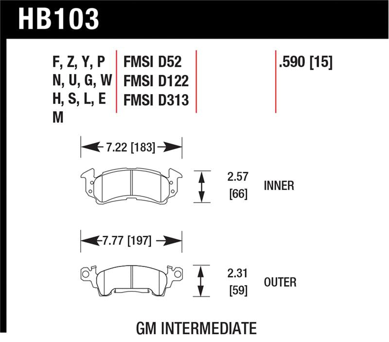 Hawk 1975-1975 Buick Apollo SR HPS 5.0 Front Brake Pads