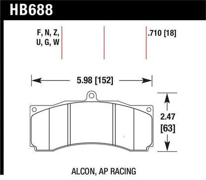 Hawk AP Racing/Alcon Performance Ceramic Racing Front Brake Pads w/0.710in Thickness